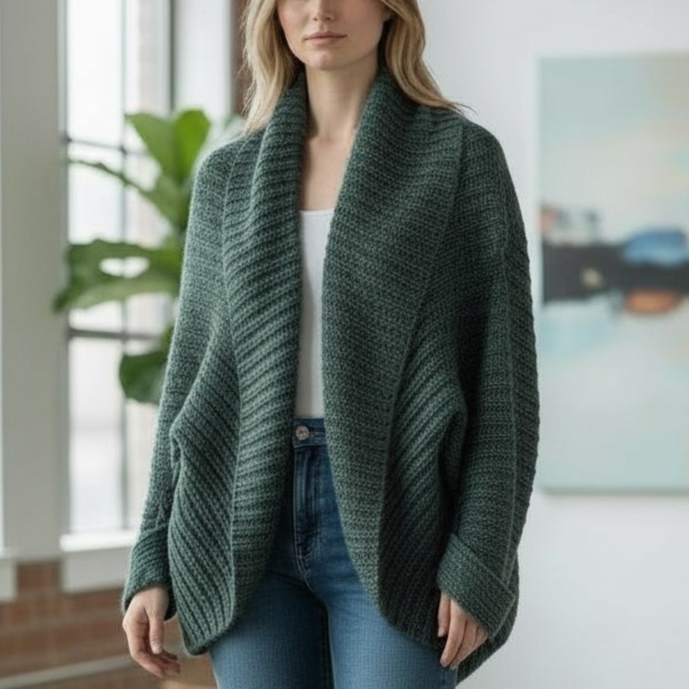 Banana Republic Chunky Knit Cocoon Cardigan Emerald Green Alpaca Blend XS/S